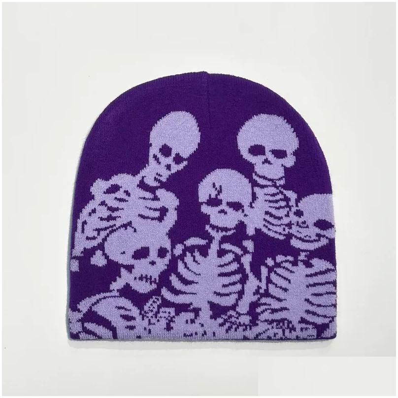 Bonnet Jacquard Tête de Mort - Violet