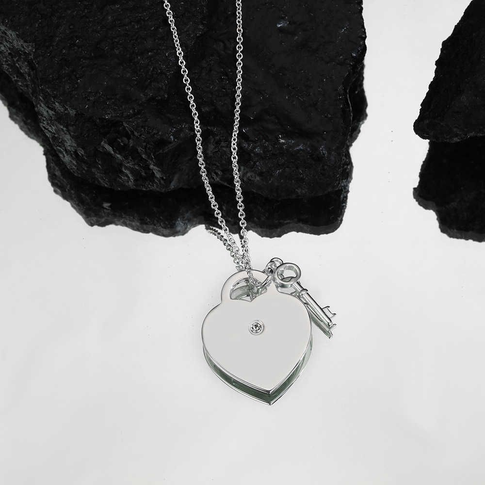 Effen ketting medium diamant zilveren sleutel-