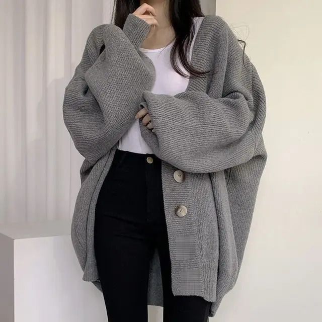 gray cardigan