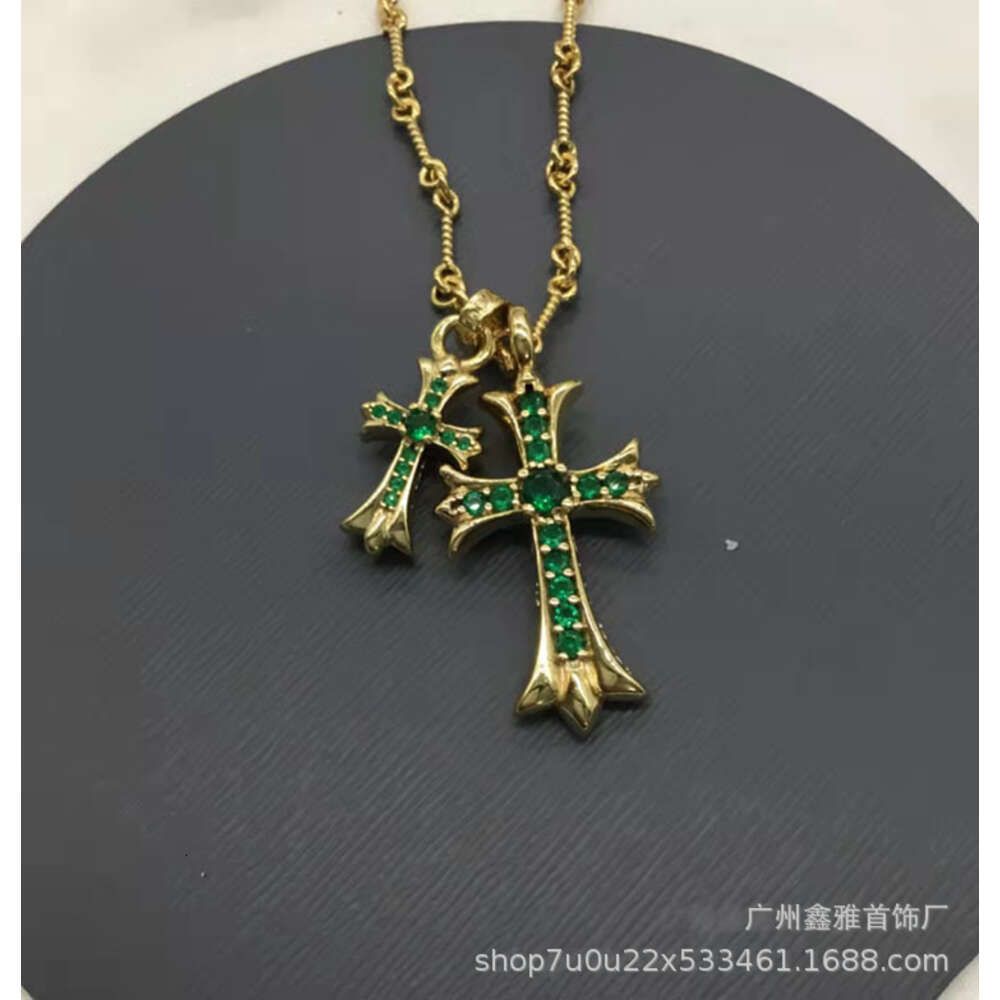 Gold Green Diamond Double Cross