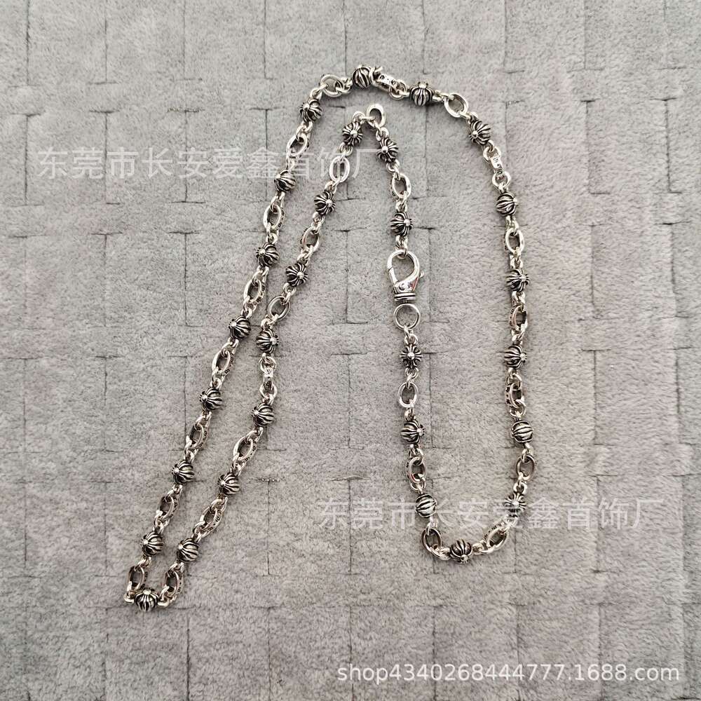 Round Bead Letter Cross Flower Necklace