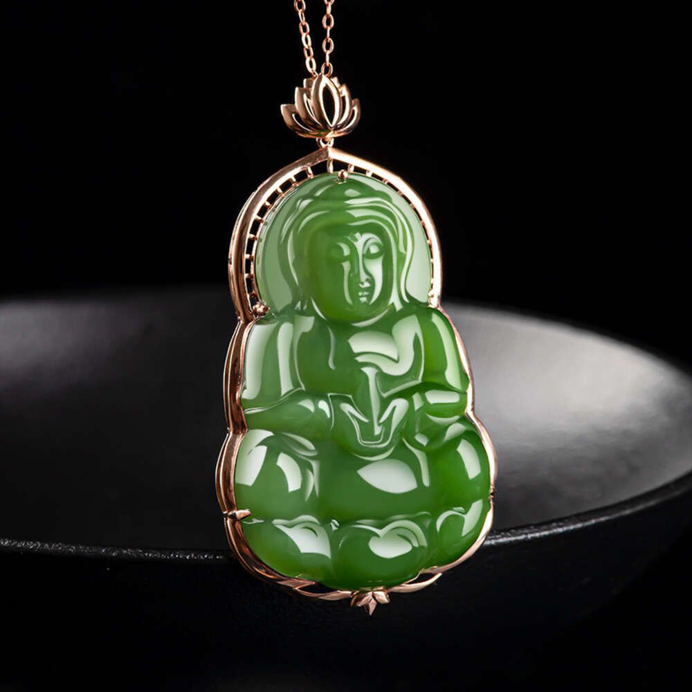 18k Gold Jasper Goddess of Mercy Pendant