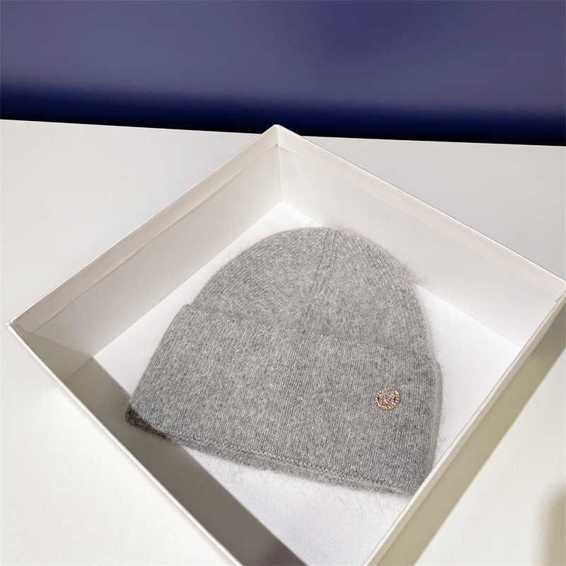 grey rabbit hair woolen hat