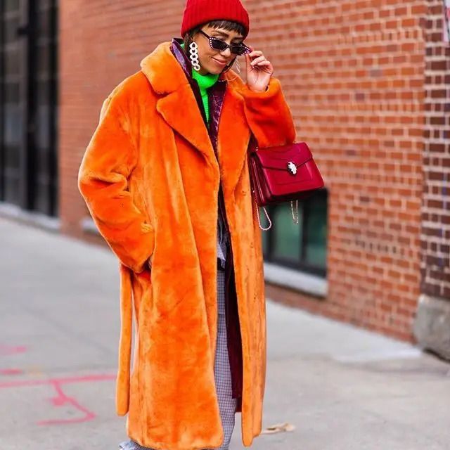 orange fur coat