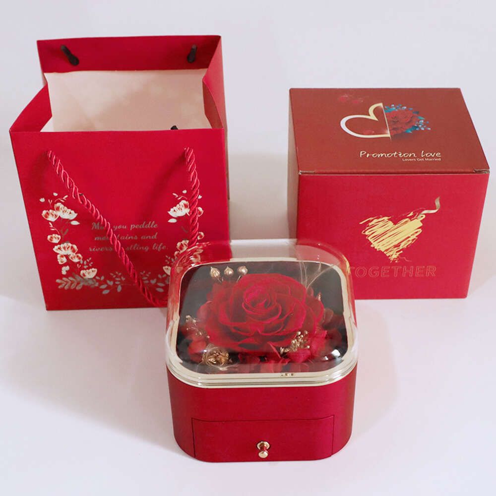 Coffret Cadeau Acrylique Fleur Éternelle Rouge