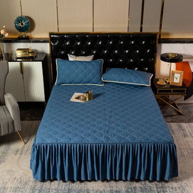 Bed Skirt-blue-Queen 60x80 Inch