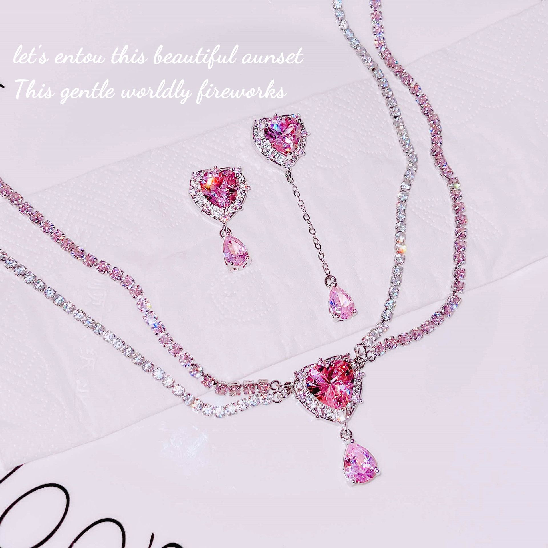 pink earring necklace set