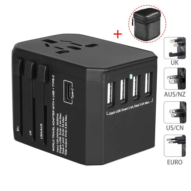 4usb 1 c Preto-plugue universal