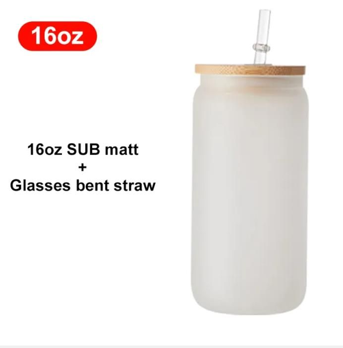 16oz frosted With Bamboo Lid and Straw