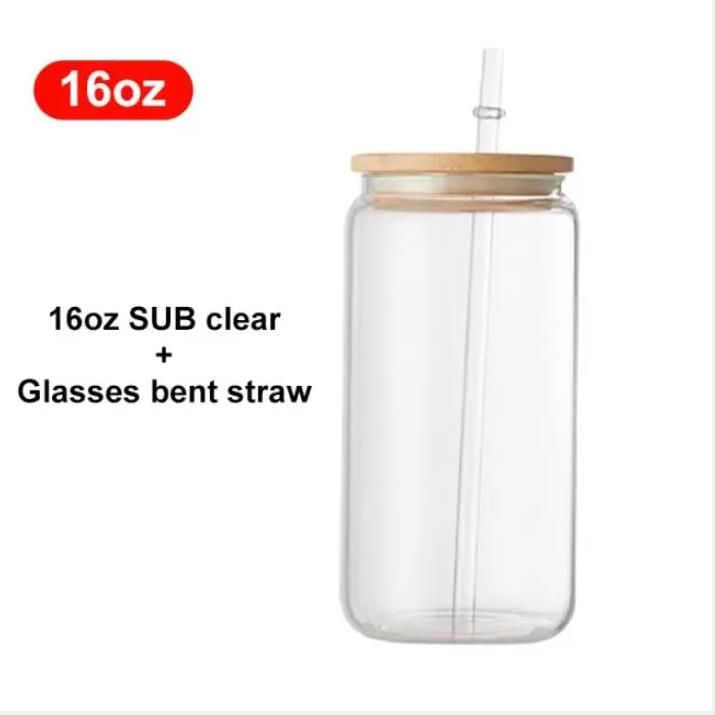 16oz clear With Bamboo Lid and Straw
