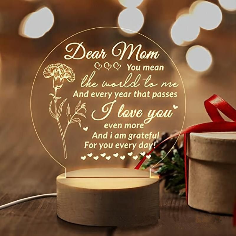 1pc Mom Gifts, Gifts For Mom From Daughter - Acrylic Engraved Night Light,  Best Mom Birthday Gift Ideas, Mothers Day Christmas Great Mother Gifts