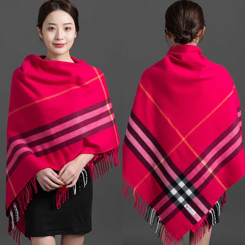 square scarf thickened plaid - rose red