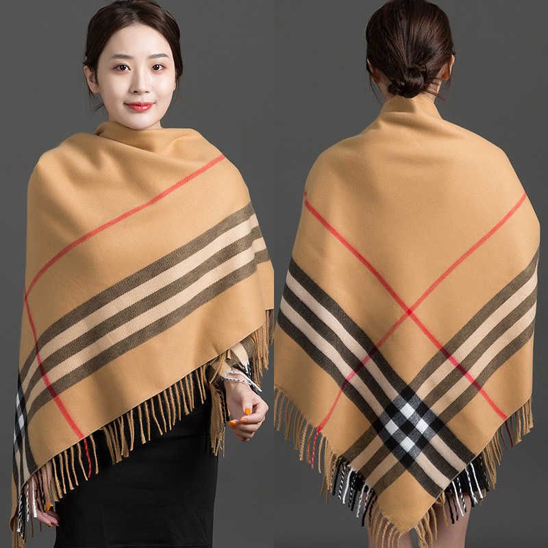 square scarf thickened plaid camel