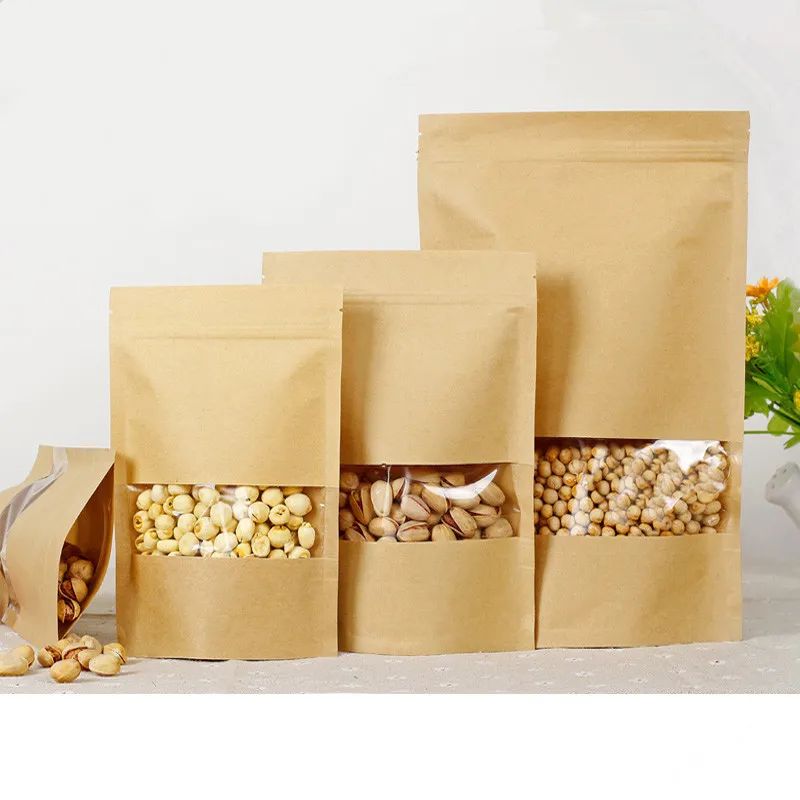 50 Pcs Paper Gift Bags With Window Kraft Shopping Bags With 