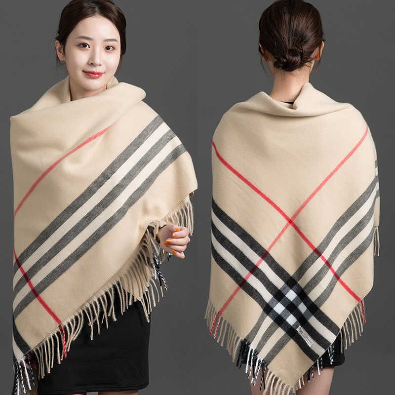 square scarf thickened plaid - beige