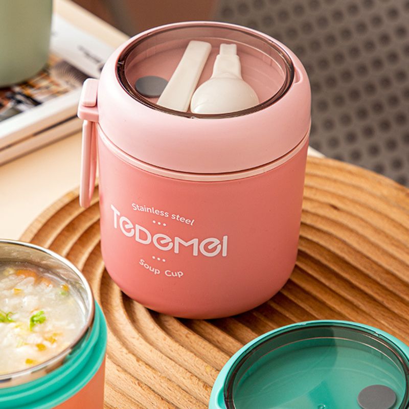 Stainless Steel Lunch Box Drinking Cup with Spoon Food Thermal Jar  Insulated Soup Thermos Containers Thermische Lunchbox