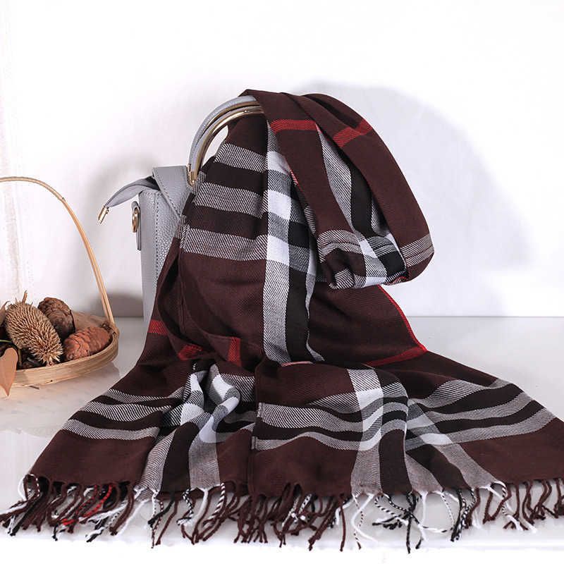 plaid long scarf - coffee