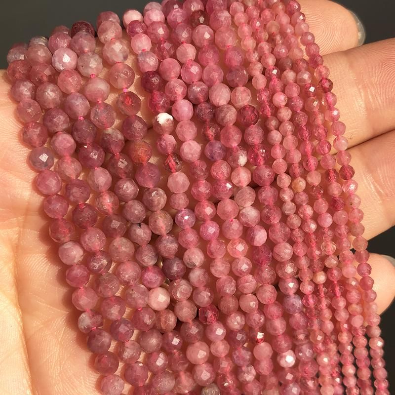 Perle di tormalina rosa da 2 mm 175 pezzi