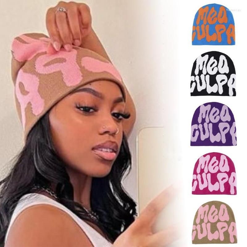 Cheap 2023 New Knitting Beanies Hat Men Women Paragraph Quality Cap Mea  Culpa Y2k Warm Fashion Hundred Take Cold Cap for Women Hats