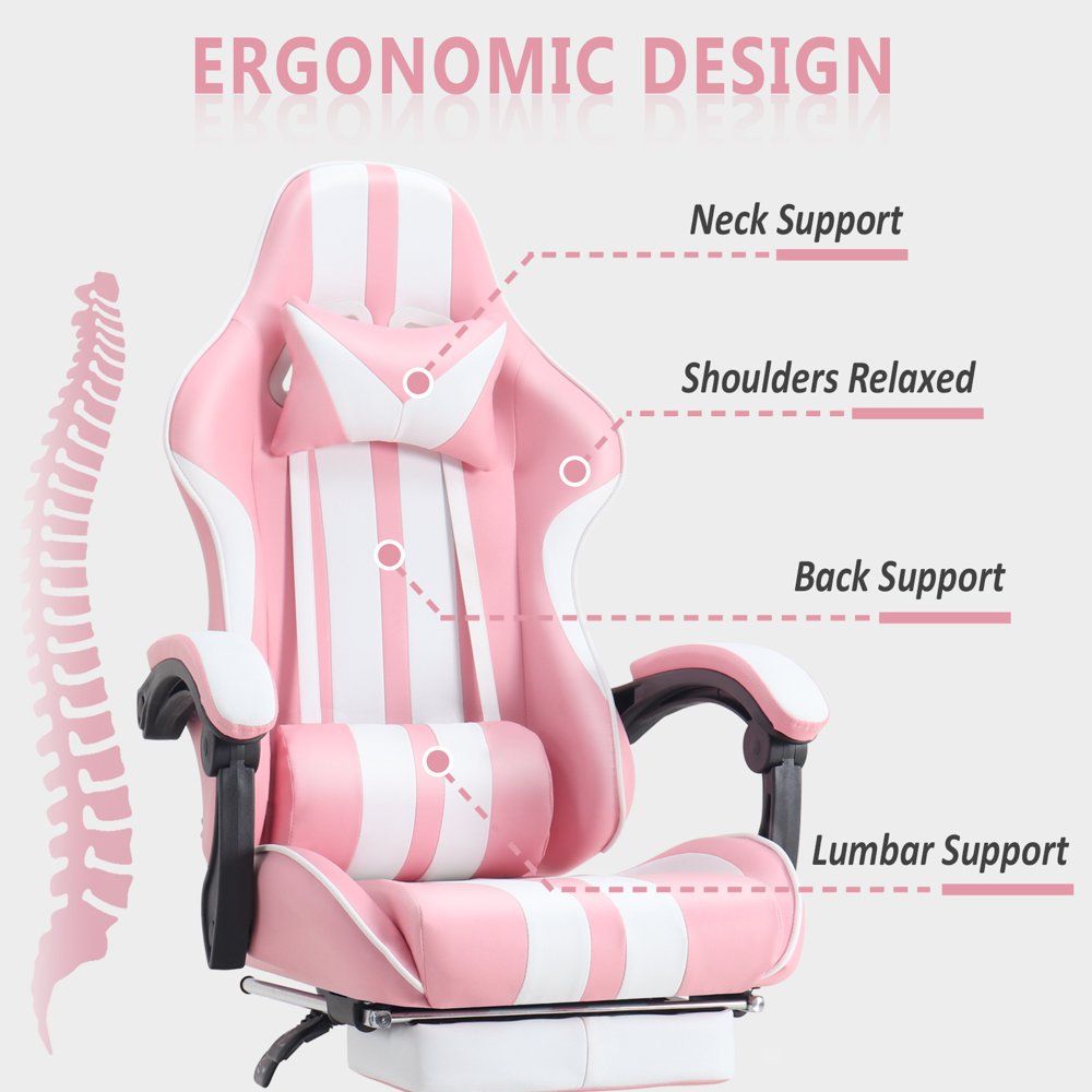 Ergonomic Computer Gaming Chair with Footrest Lumbar Massage Support