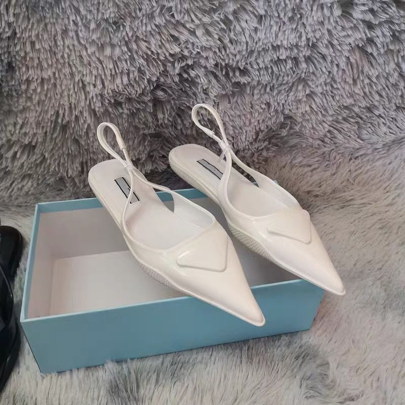 white shiny flat heel