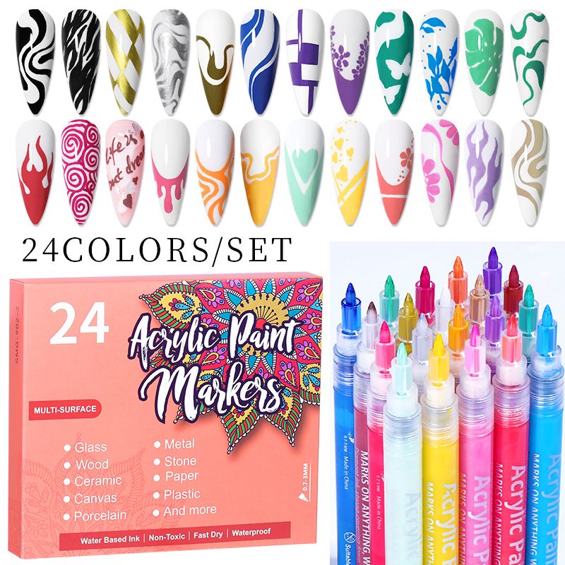 1set Nail Art Drawing Pen Graffiti Nail Acrylic Pen Waterproof Painting  Liner Diy 3d Abstract Line Nail Art Beauty Tool Manicure