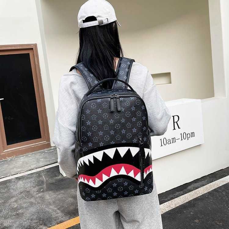 2022 new shark schoolbag bape graffiti student shoulder bag fashion trend  shoulder bag for men and women