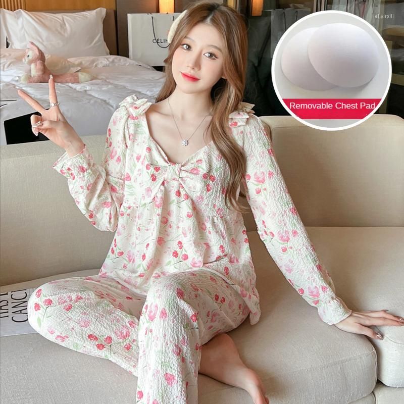 Womens Sleepwear Spring Elegant Ladies Faux Cotton Crepe Bust