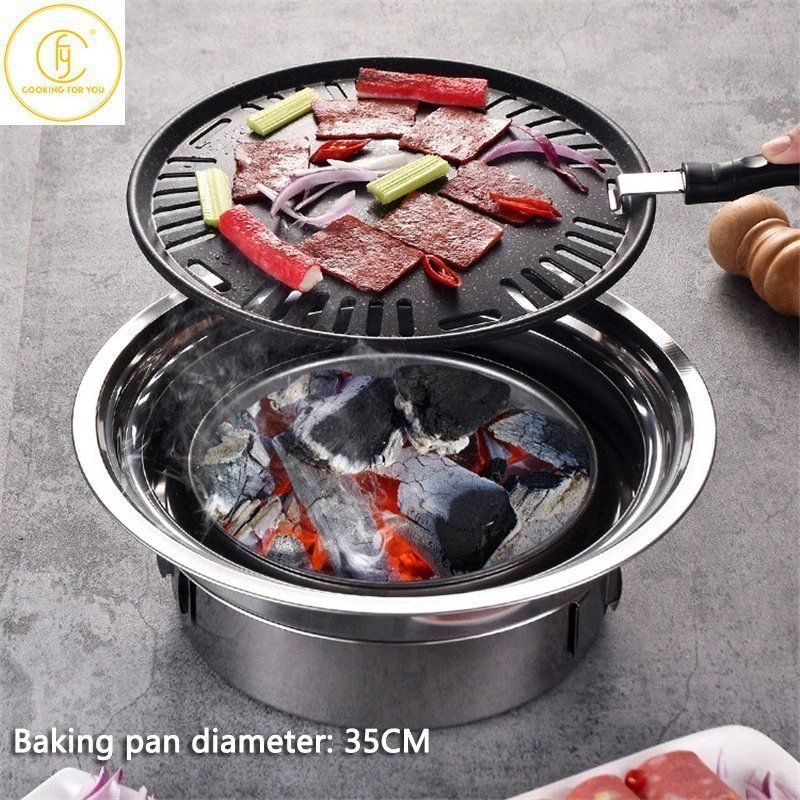 1set Stainless Steel Non-stick Mini Bbq Grill Pan, Outdoor, , With