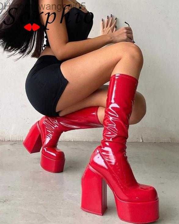 botas de joelho vermelho