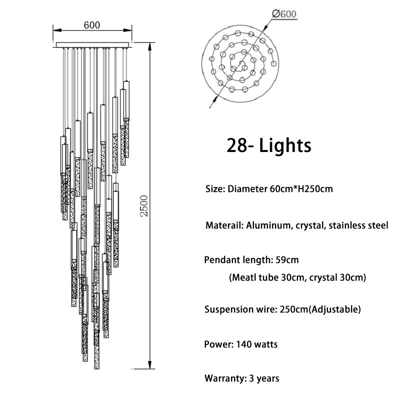 28 luzes (espiral) luz quente regulável