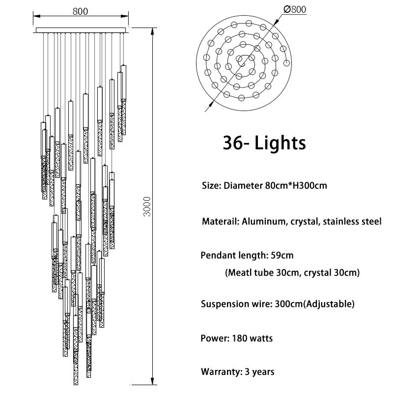 36 luzes (espiral) luz quente regulável