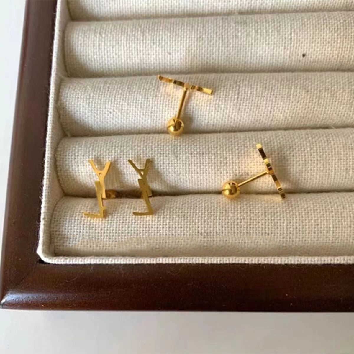 Luxury Designer Branded Y Tiny Stud Gold Rose Silver Women Letter