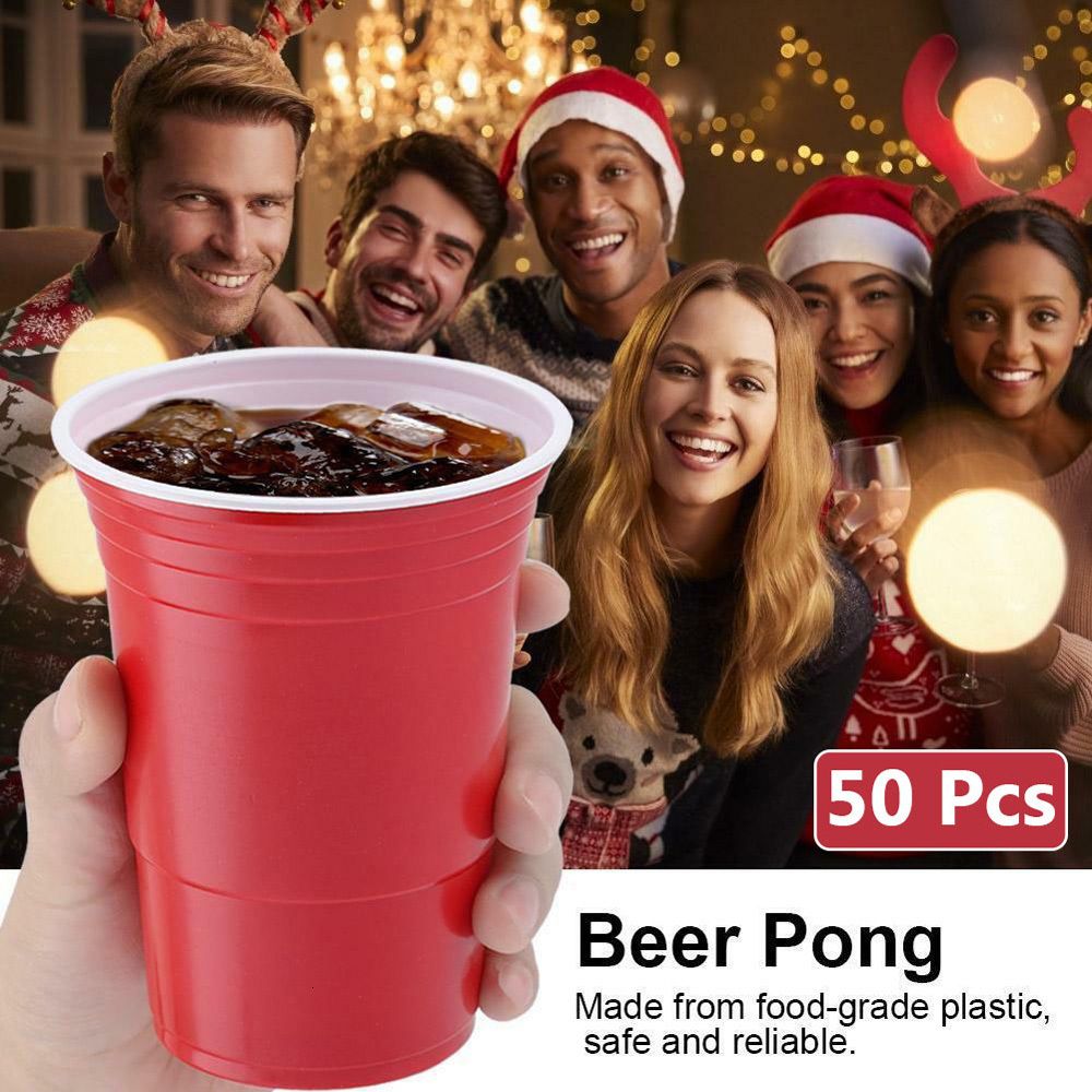 100pcs / Set Of 450ml Red Disposable Plastic Cup Party Cup Bar