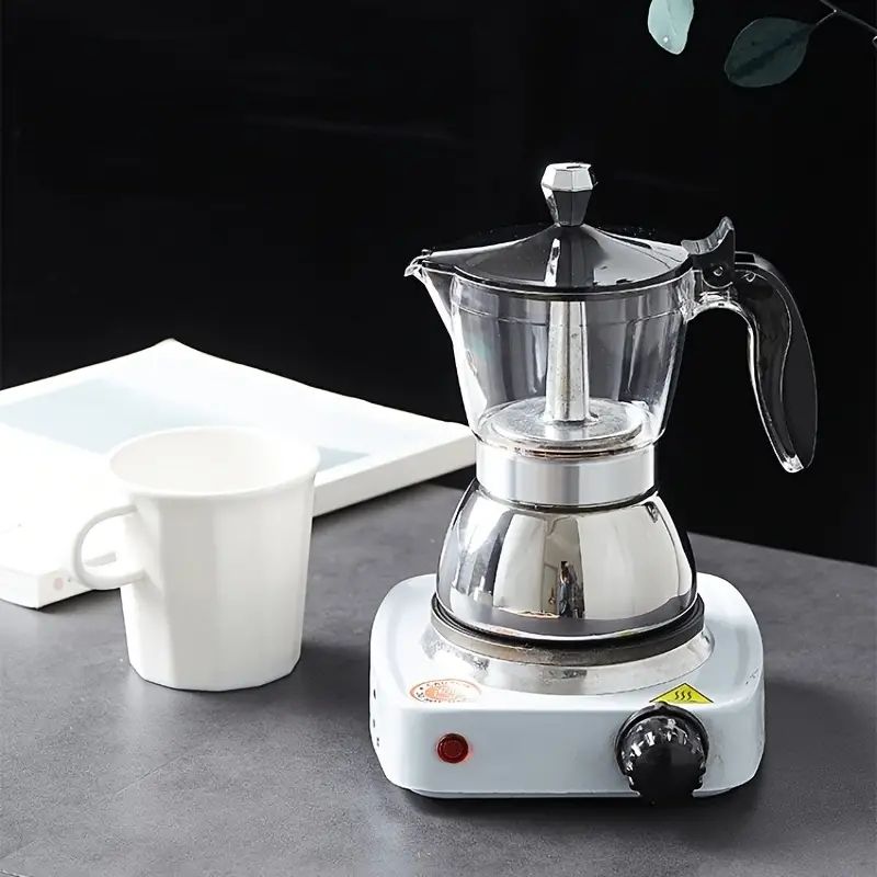110V Electric Espresso Coffee Maker Moka Pot with Stove 4 Cup 200ml  Stainless Steel 