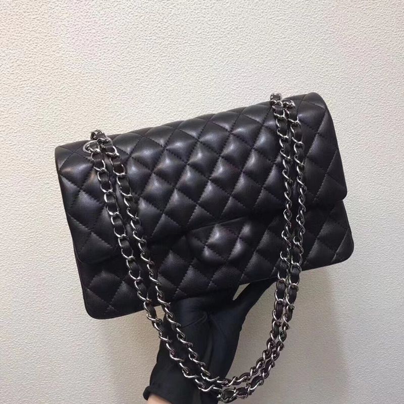 Black lambskin, silver hardware