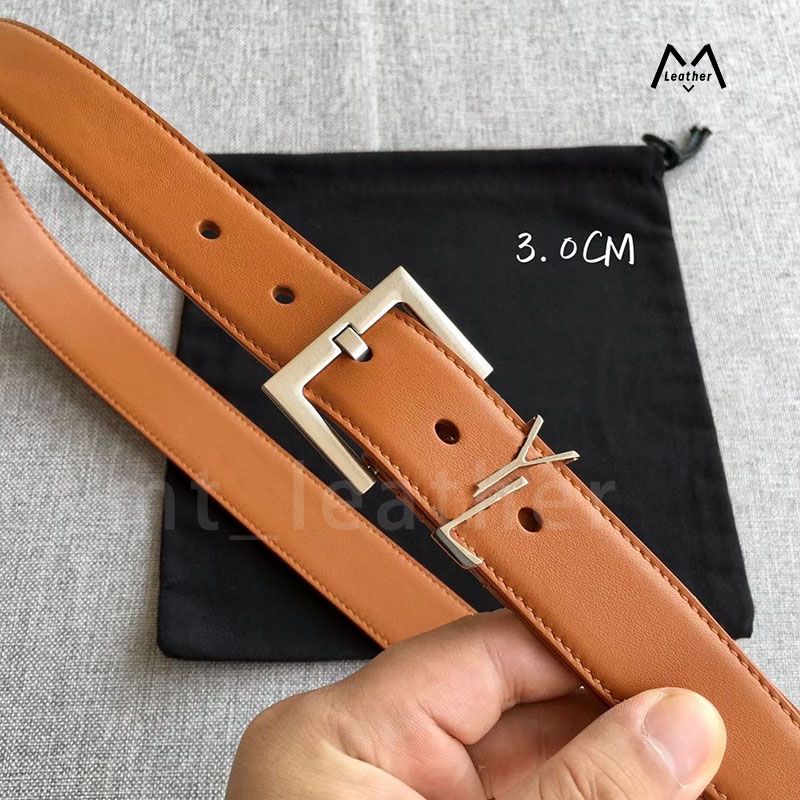 Ceinture marron à boucle argentée 6 # 3,0 cm