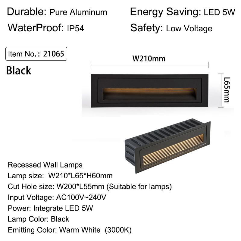 210x65mm varm vit (2700-3500k) svart