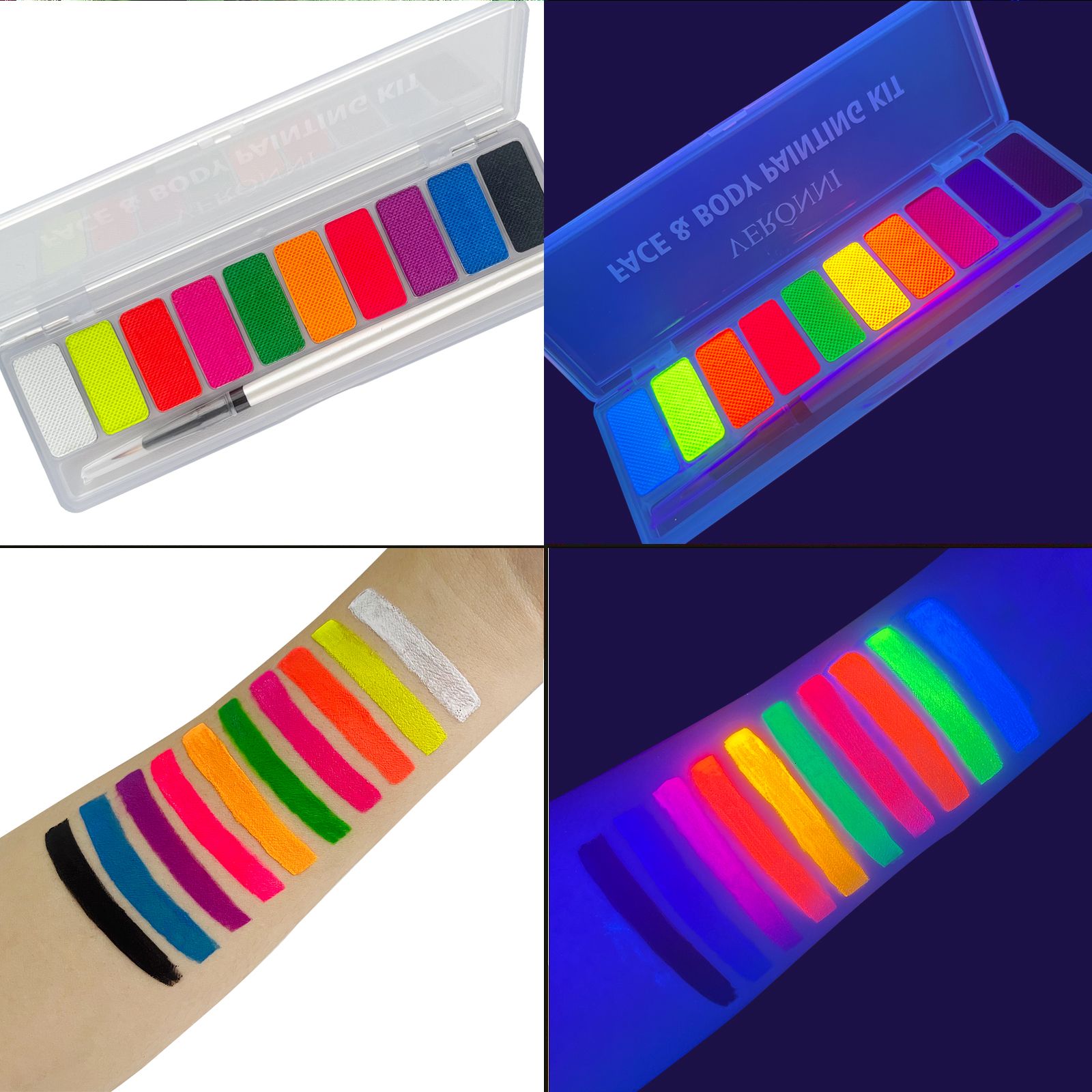 10colors Water Activated Eyeliner UV Light Neon Pastels Water-Soluble UV  Eye Liner Pigment Palette Body