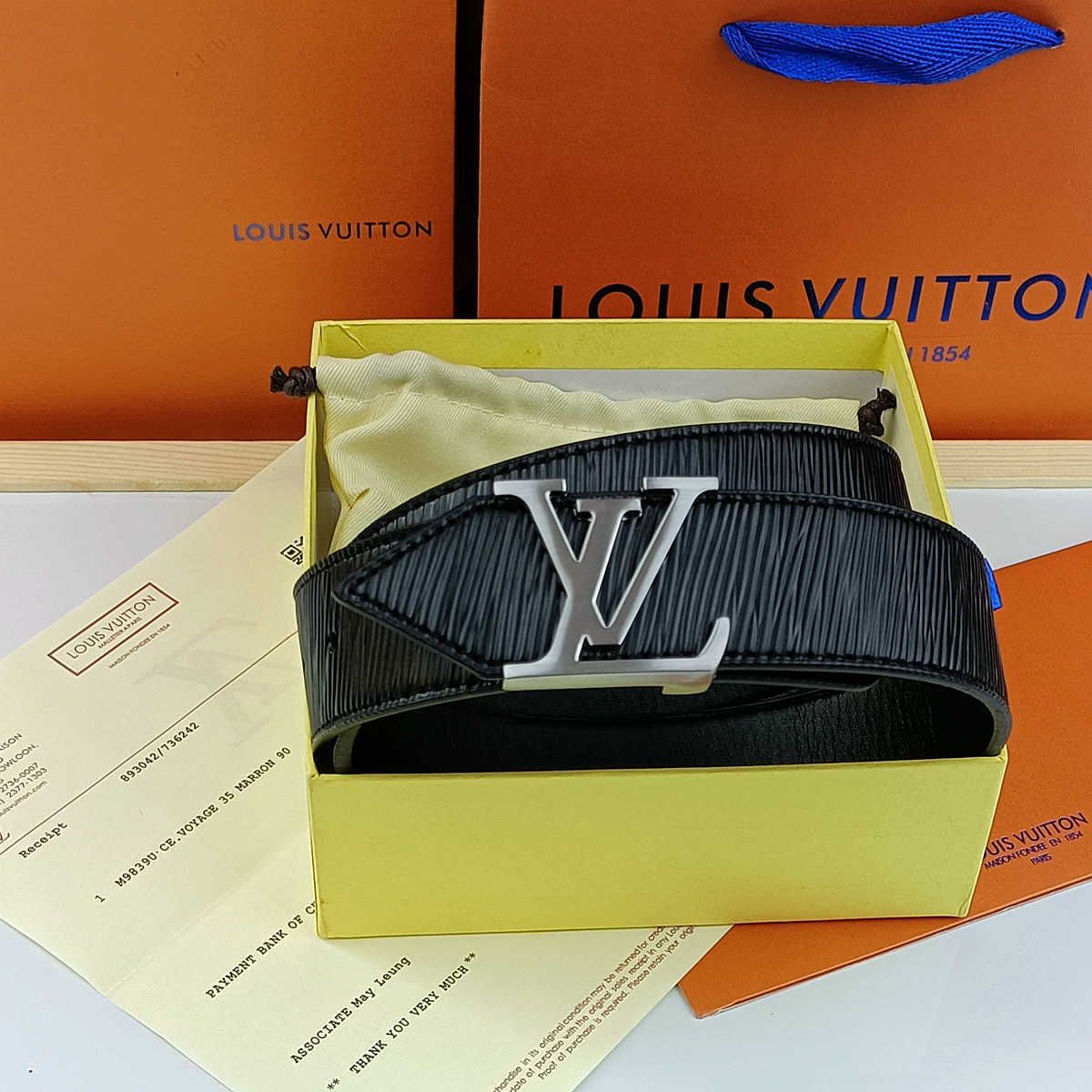 Classic LOUIS VUITTON LV INITIALES Buckle Genuine Leather Belt 20