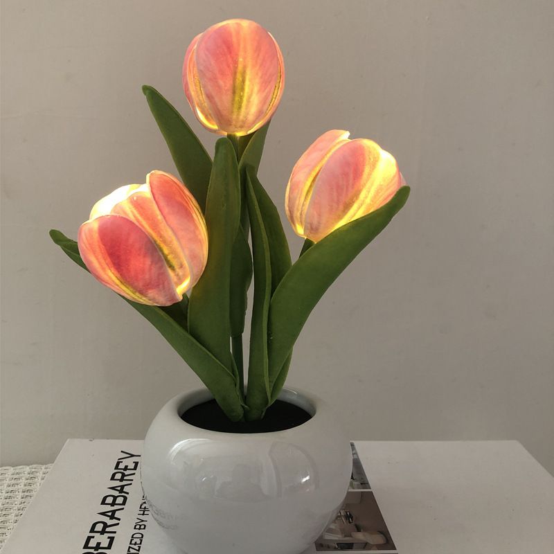 Tulipa de 3 cabeças rosa Por bateria inclusa