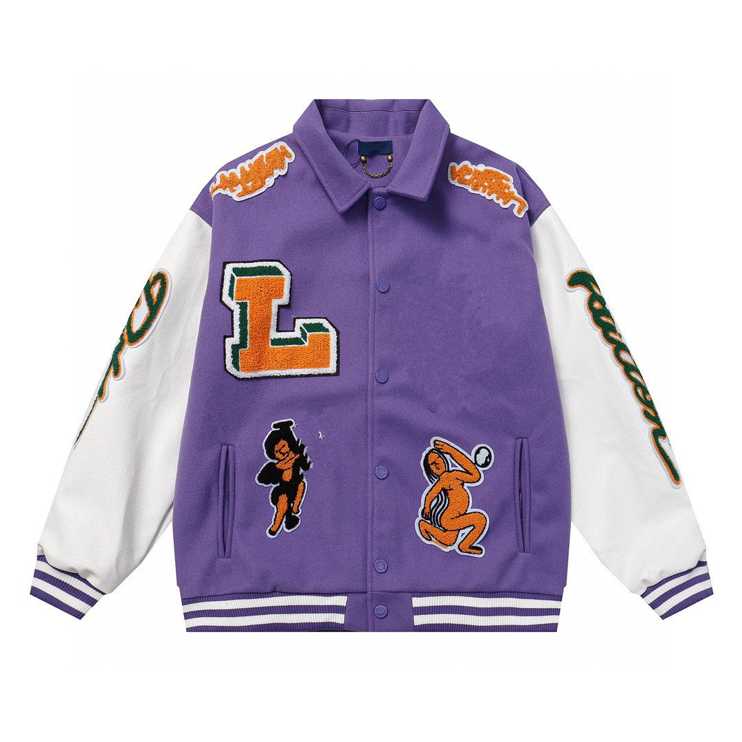 MULTI PATCH PURPLE VARSITY JACKET