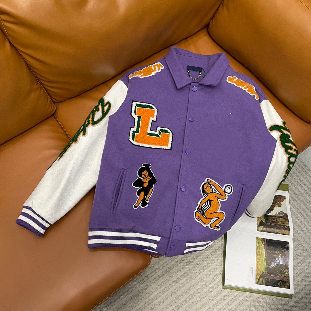 LOUIS VUITTON - Varsity Multipatches Mix Leather Jacket Purple