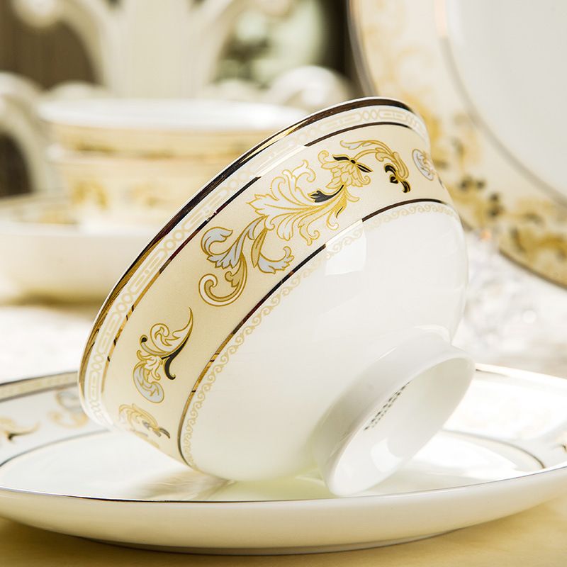 Luxury Tableware Set Golden Bone China Ceramic Plates Dinner Set