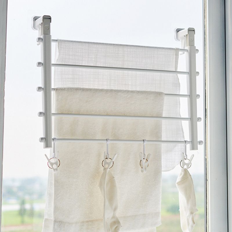 Folding Clothes Hanger Wall Mount Retractable Cloth Drying Rack