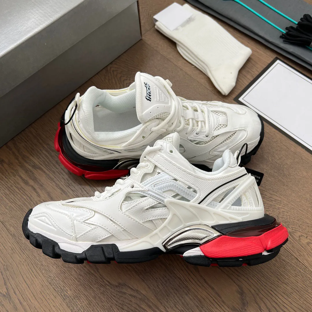 Balenciaga White and Red Triple S Clear Sole Sneakers Balenciaga