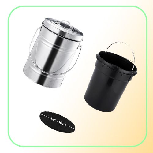 4L Kitchen Compost Bin, Outdoor Compost Bucket Indoor Odorless Countertop  Compost Pail Black Charcoal Filter Recycling Bin Pail