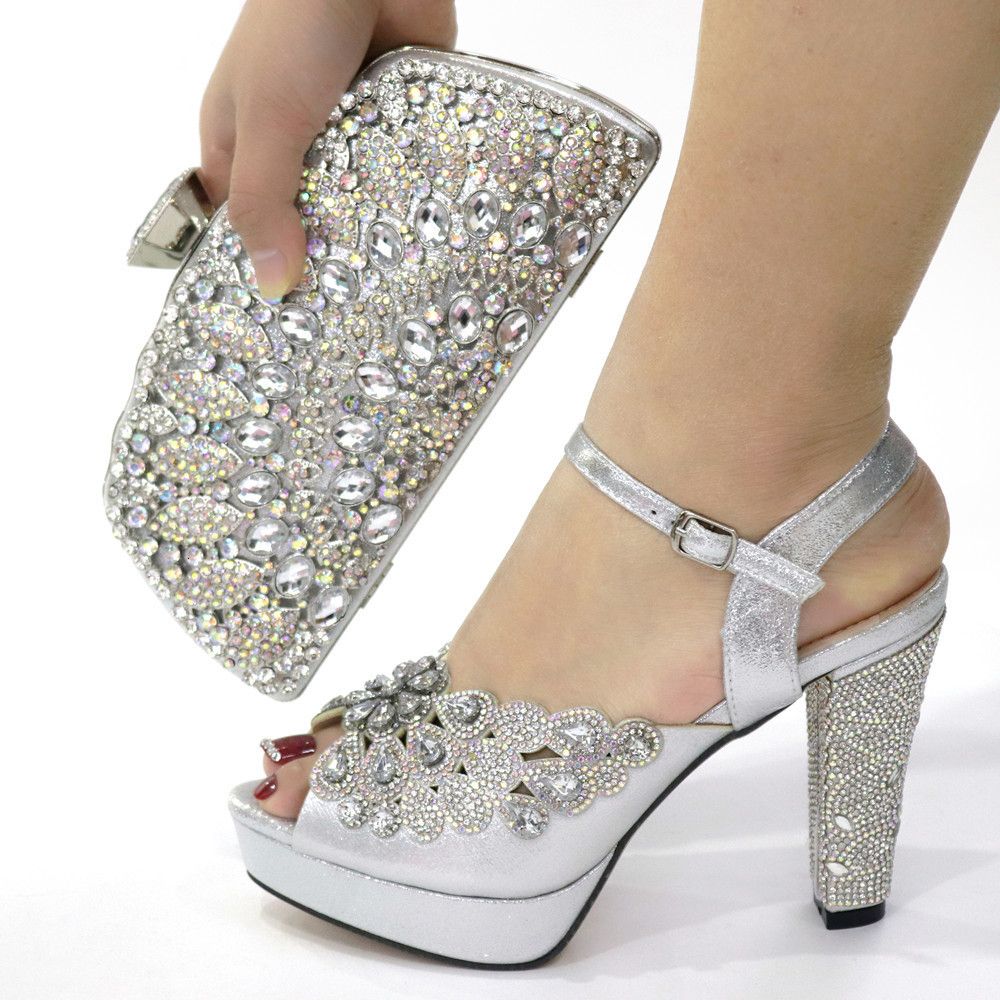 silver shoe and bag