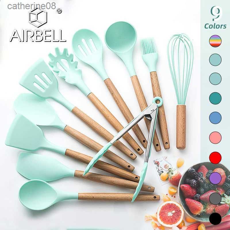 Turquoise Kitchen Utensil Set - Stainless Steel & Silicone Heat Resistant Profes