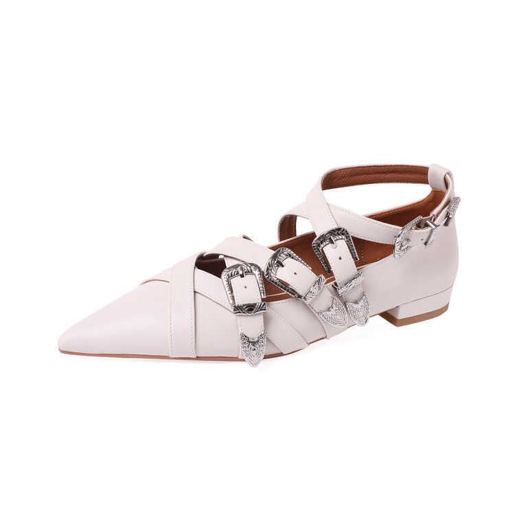 beige lederen flats